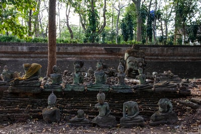 白天森林里的灰色混凝土雕像